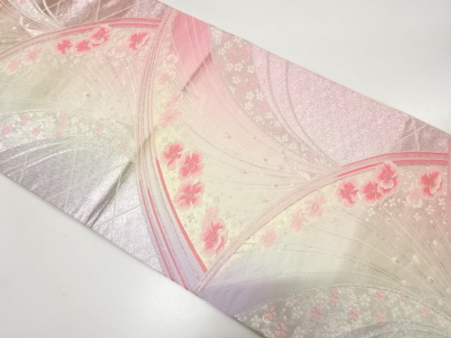 孔雀に草花模様織り出し　袋帯